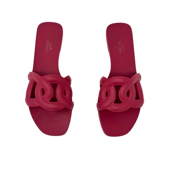 Hermes Oran Aloha Chaine Rubber Sandals Rose Baie 38 - Picture 1 of 10